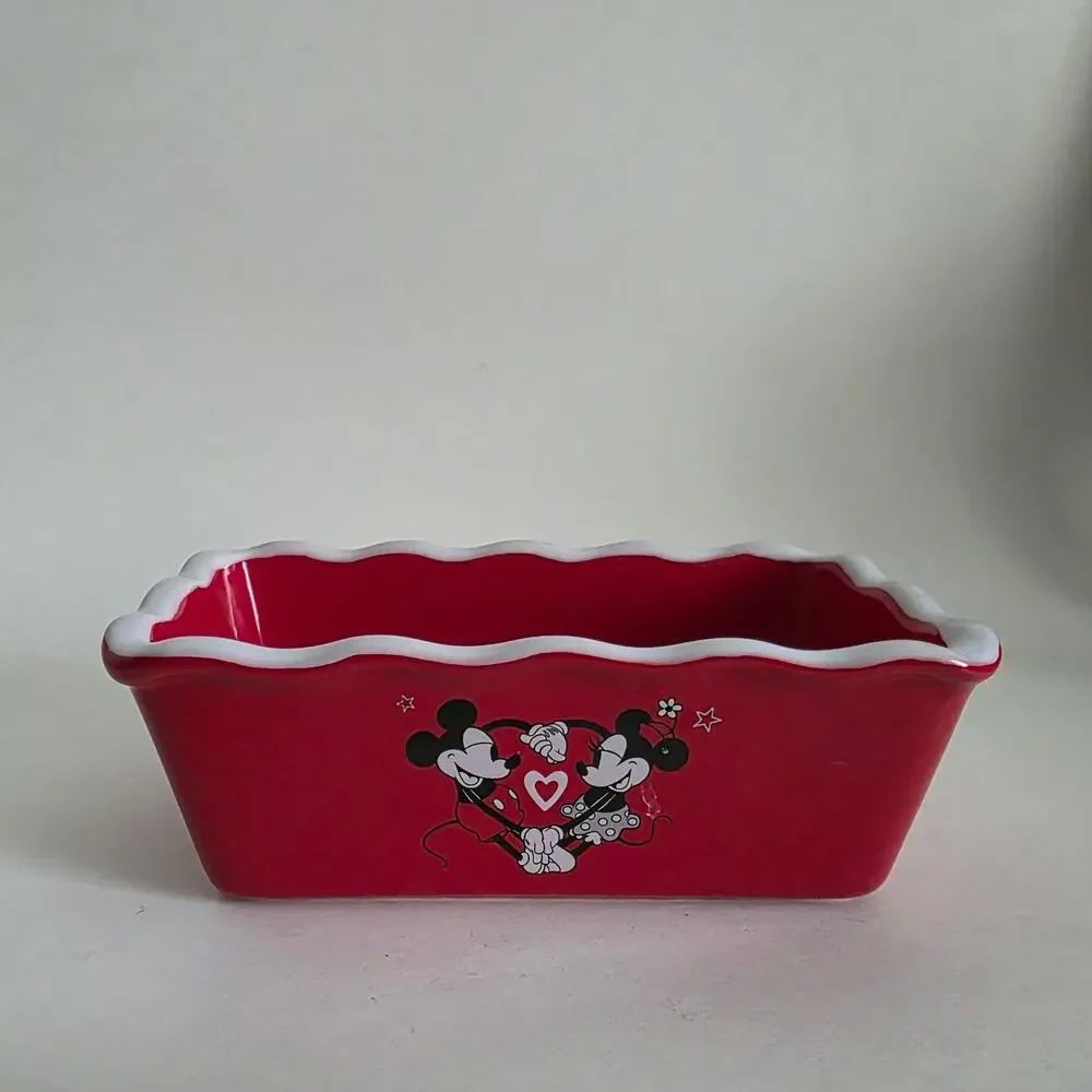 Disney Mickey Minnie Heart Stoneware Loaf Baking Dish Red 2022